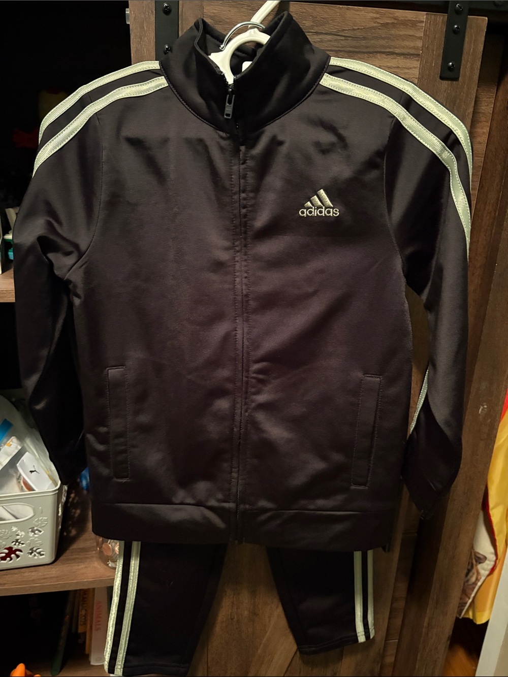 Boys adidas 2 piece set- Black Track Jacket with Green Stripes and matching pant